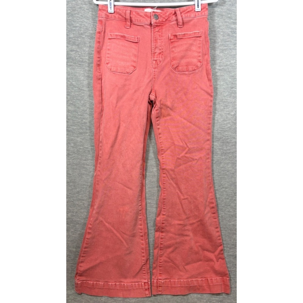 Risen‎ Jeans Womens 9/29 Coral Pink Flare Denim Pants Stretch Casual